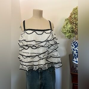 ANTHROPOLOGIE Crochet Ruffle Cami Top, size XL